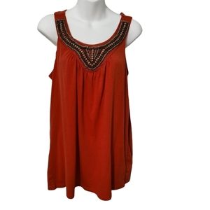 Ndw sleveless Design red tank top with beaded neckline size large